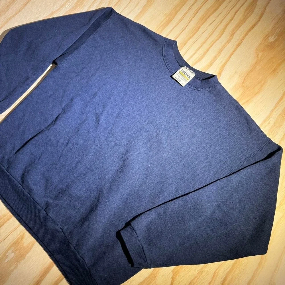 Tultex Vintage 90s Navy Blue Blank Crewneck Sweatshirt Made in USA Boxy Fit M